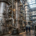 Large pressure vessels and reactors in an active chemical plant with piping and instrumentation