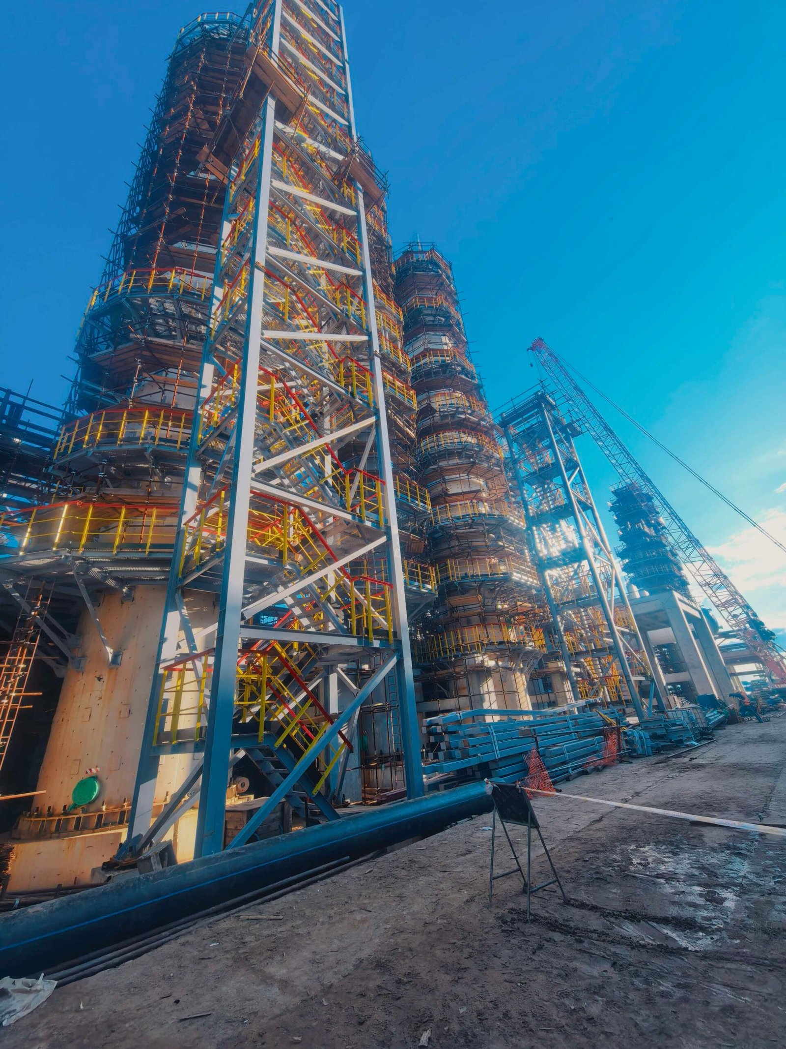 Six large process towers erected for an overseas petrochemical project
